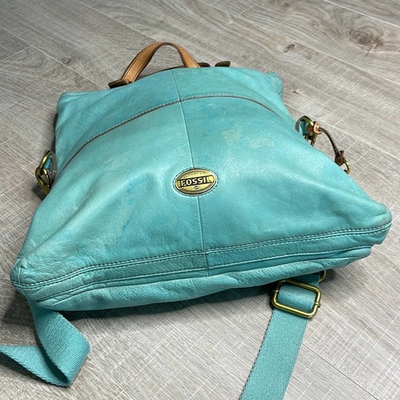 Vintage FOSSIL Teal Large Leather Explorer Foldover Crossbody Messenger Bag - Picture 8 of 15